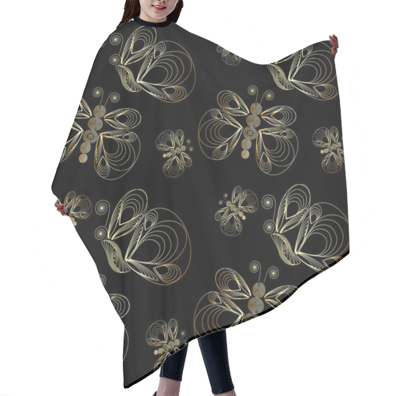 Personality  Black And Golden Pattern With White Butterflies. Hair Cutting Cape