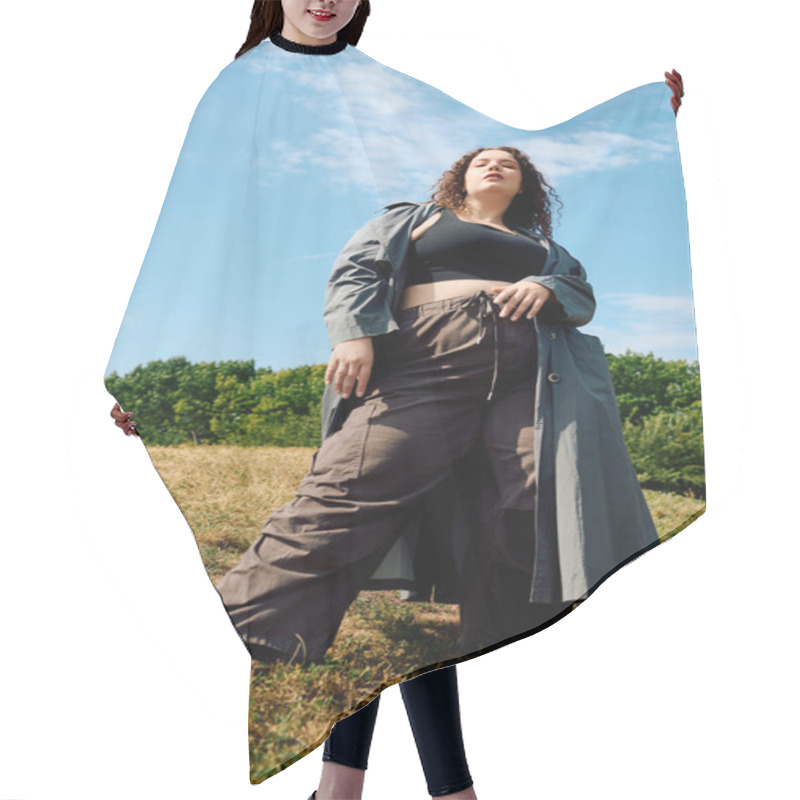 Personality  A Gorgeous Plus Size Woman Stands Proudly In A Lush Field, Basking In The Suns Warm Glow. Hair Cutting Cape