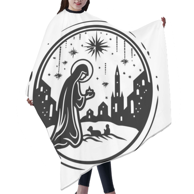 Personality  Virgin Mary Cartoon Icon Vector Illustration Hair Cutting Cape