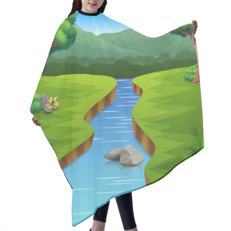 Personality  River Cartoons In The Middle Beautiful Natural Scenery Hair Cutting Cape