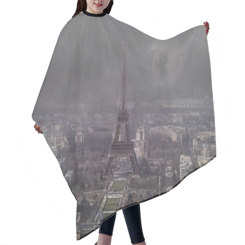 Personality  Eiffel Tower On Stormy Rainy Day Hair Cutting Cape