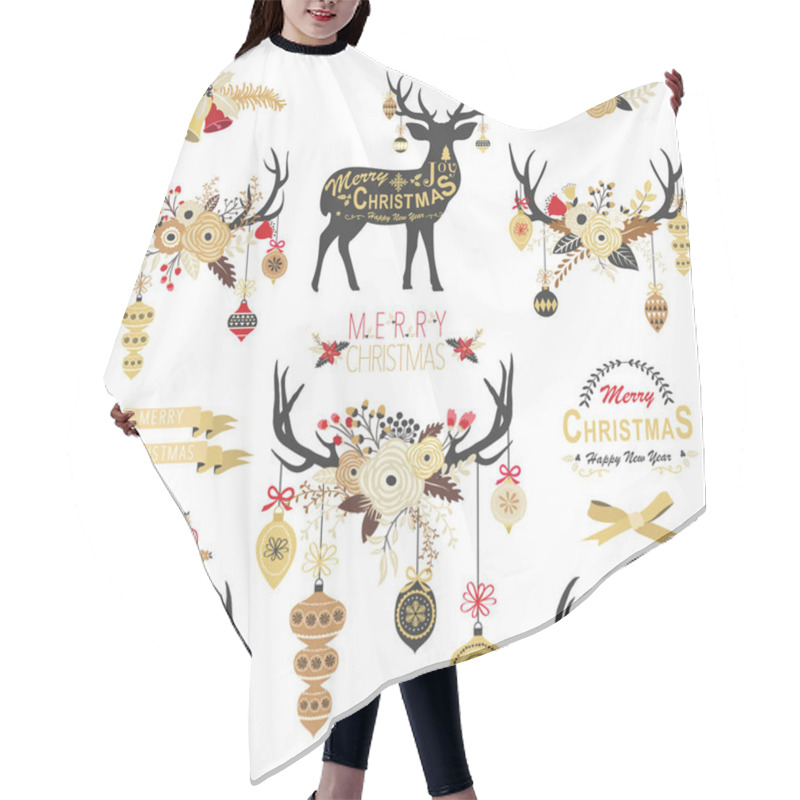 Personality  Gold Christmas Floral Antlers Elements Hair Cutting Cape