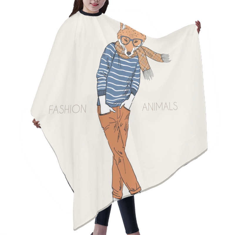 Personality  Illustration Of Fashion Fox Boy Hair Cutting Cape