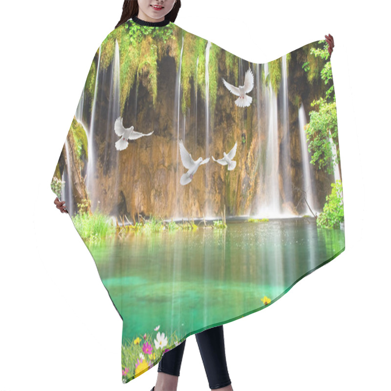 Personality  3d Flower , Butterfly Sky And Flower Home Brick Wall Background Hair Cutting Cape