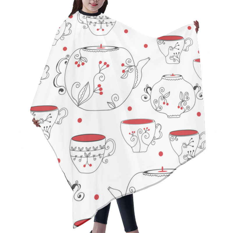 Personality  Seamless Pattern With Tea Pots Hair Cutting Cape