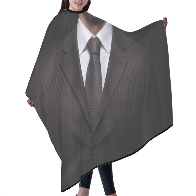 Personality  Businessman Standing On Dark Background Hair Cutting Cape