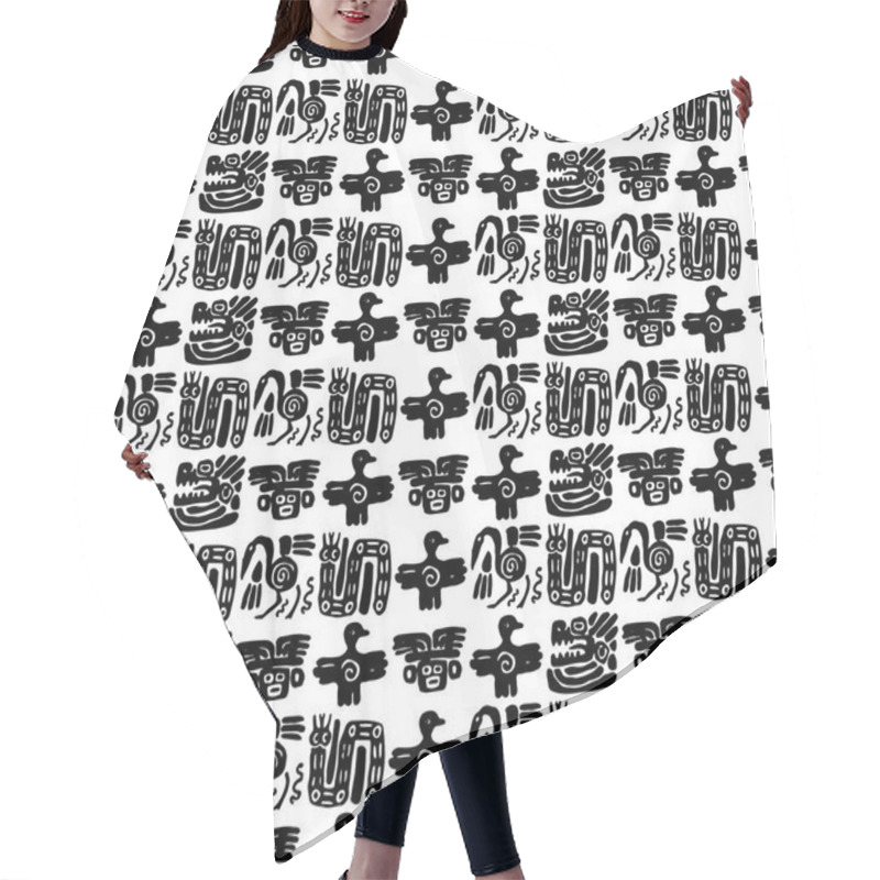 Personality  Seamless Maya Pattern. Black And White Ethnic Elements. Hair Cutting Cape