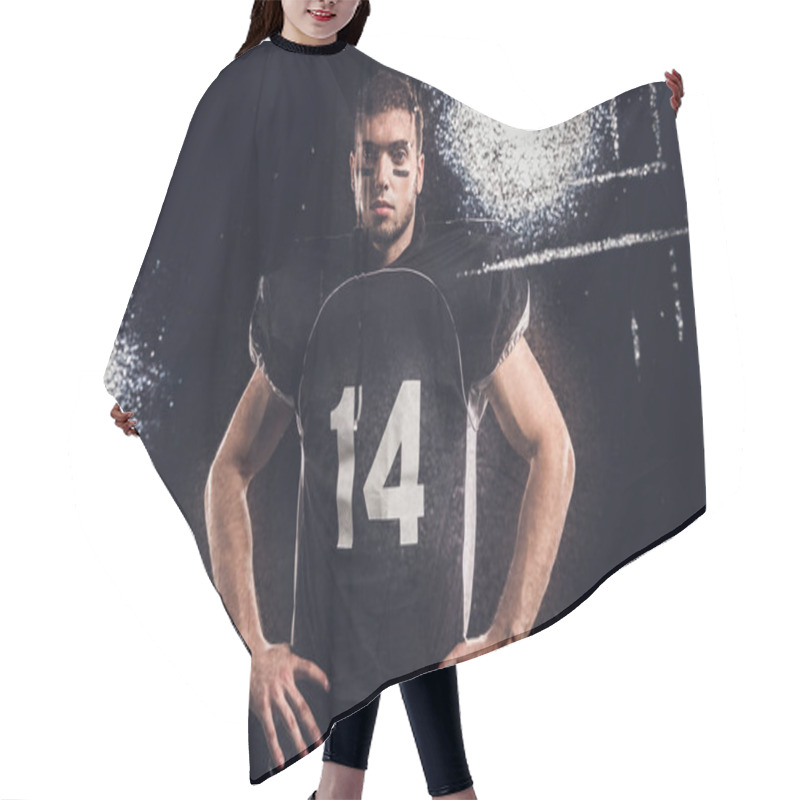 Personality  View Of American Football Player Looking At Camera On Black Through Wet Glass Hair Cutting Cape