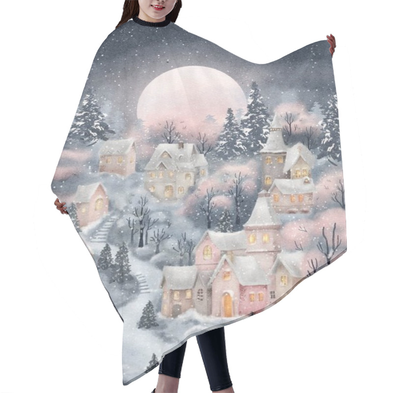 Personality  Christmas Snowy Village Card, Winter Holidays Card Hair Cutting Cape