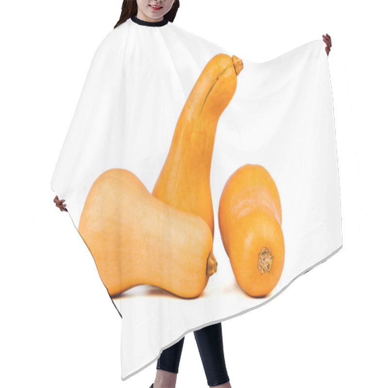 Personality  Pumpkin Isolated On A White. Sweet Pear-shaped Three Orange Pumpkin Hair Cutting Cape