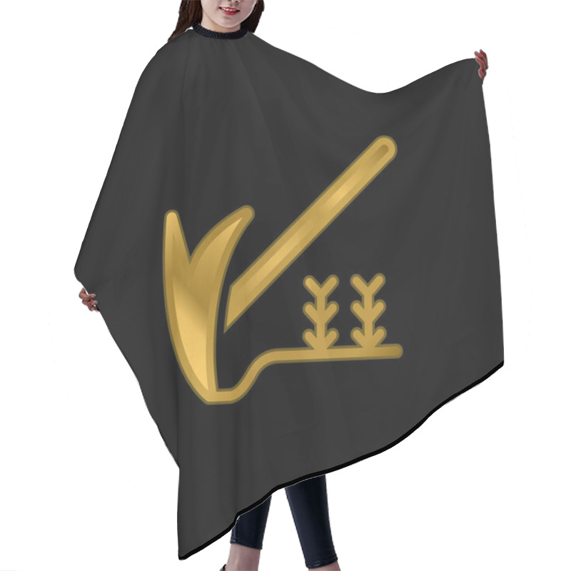 Personality  Agriculture Gold Plated Metalic Icon Or Logo Vector Hair Cutting Cape