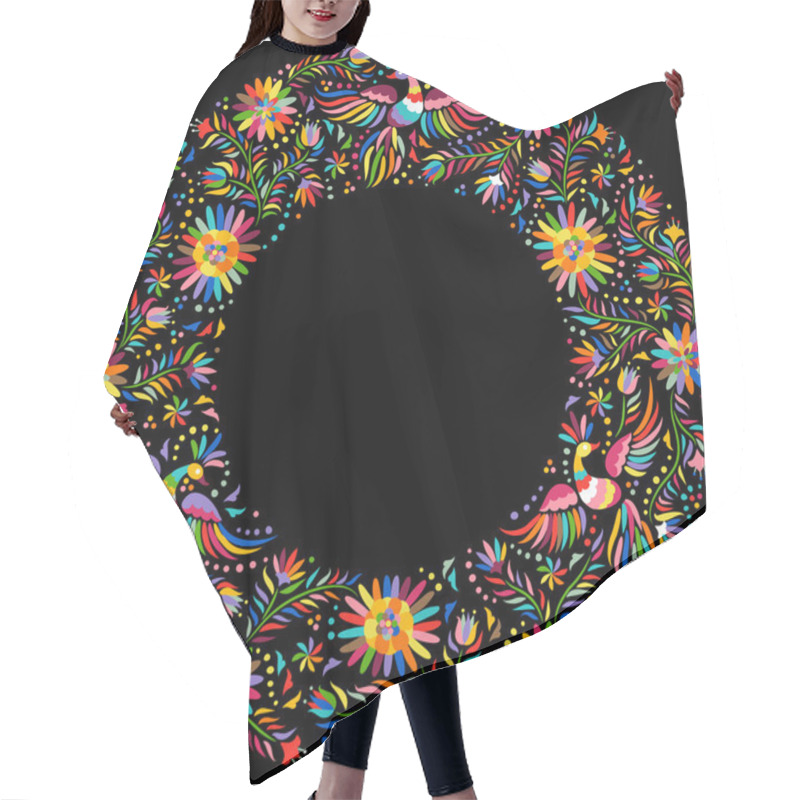 Personality  Vector Mexican Embroidery Round Frame Pattern Hair Cutting Cape