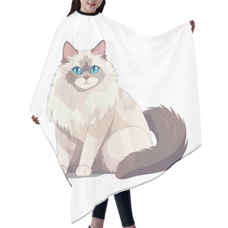 Personality  Cute Fluffy Kitten Sitting Over White Hair Cutting Cape