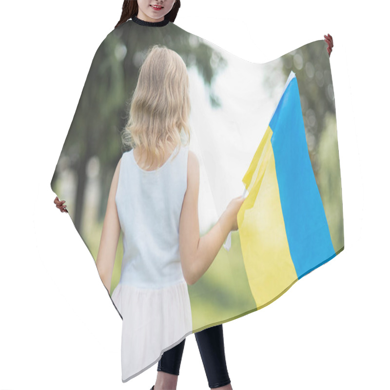 Personality  Back View Of Little Girl With Fluttering Blue And Yellow Flag Of Ukraine Walking In Field At Sunny Summer Day, Ukraine Independence Day Concept Hair Cutting Cape