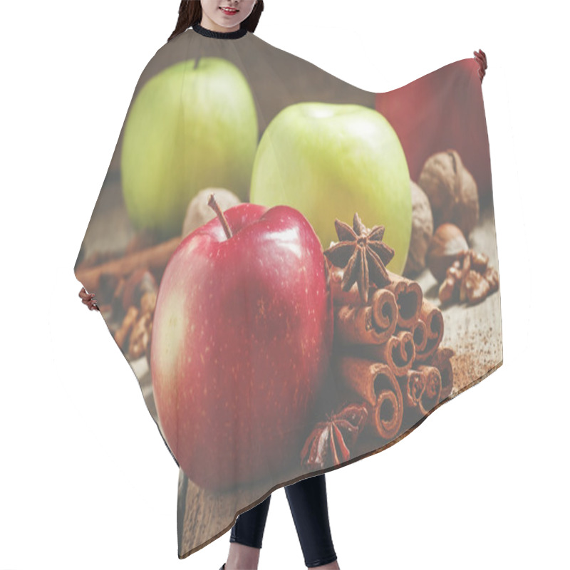 Personality  Fresh Red And Green Apples With Cinnamon Sticks Hair Cutting Cape