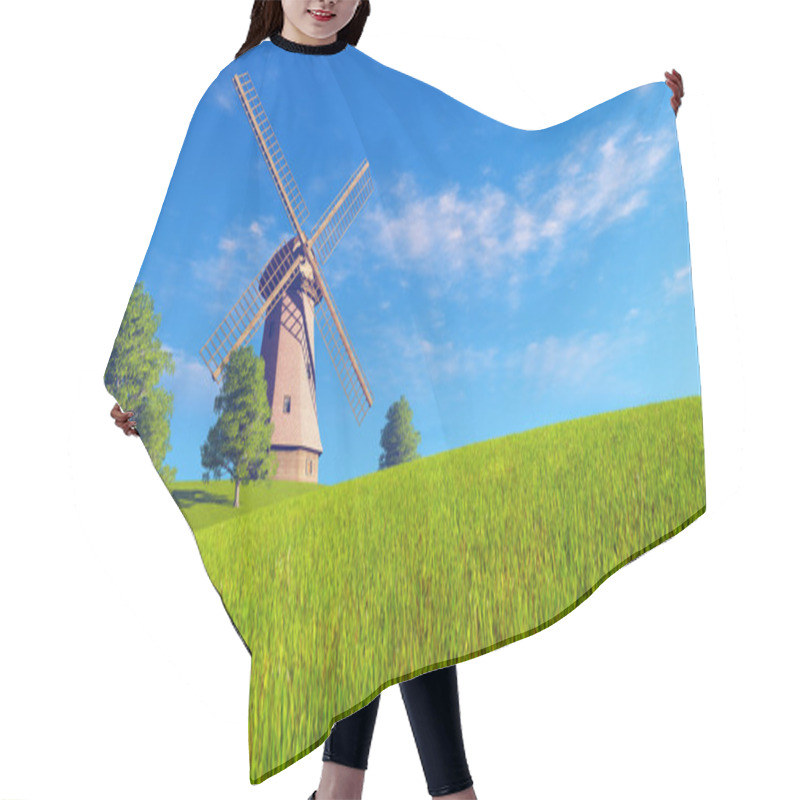 Personality  Summer Rural Landscape With Windmill Hair Cutting Cape