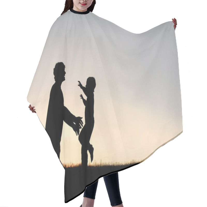 Personality  Happy Young Child Running To Greet Dad Silhouette Hair Cutting Cape