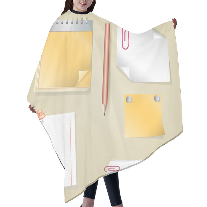 Personality  Illustration Of Pencil, Sticker, Scroll, Notepad Hair Cutting Cape