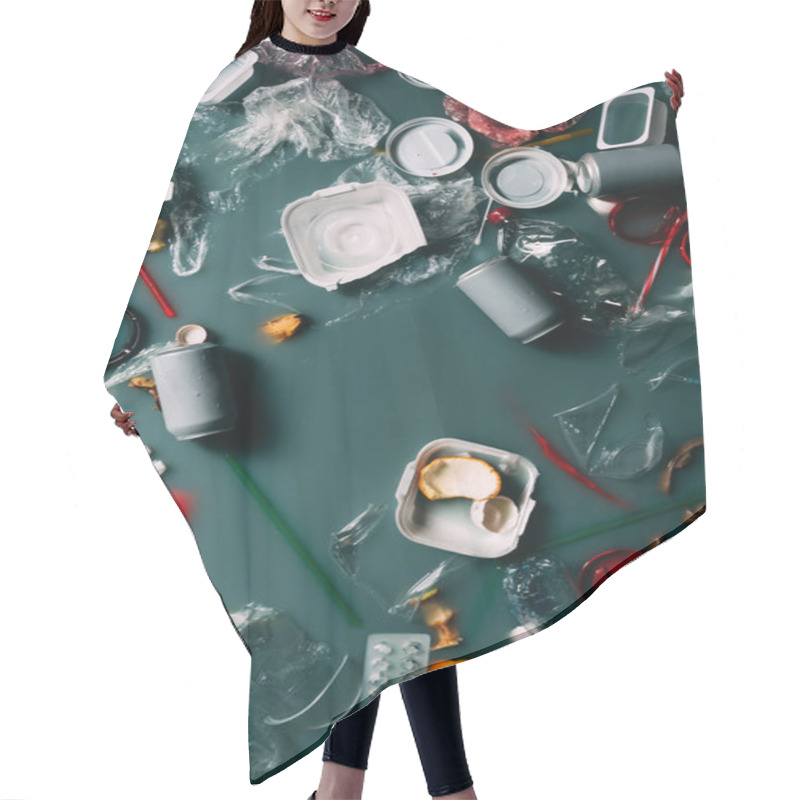 Personality  Top View Of Trash And Leftovers Flowing In Water, Environment Protection Concept Hair Cutting Cape