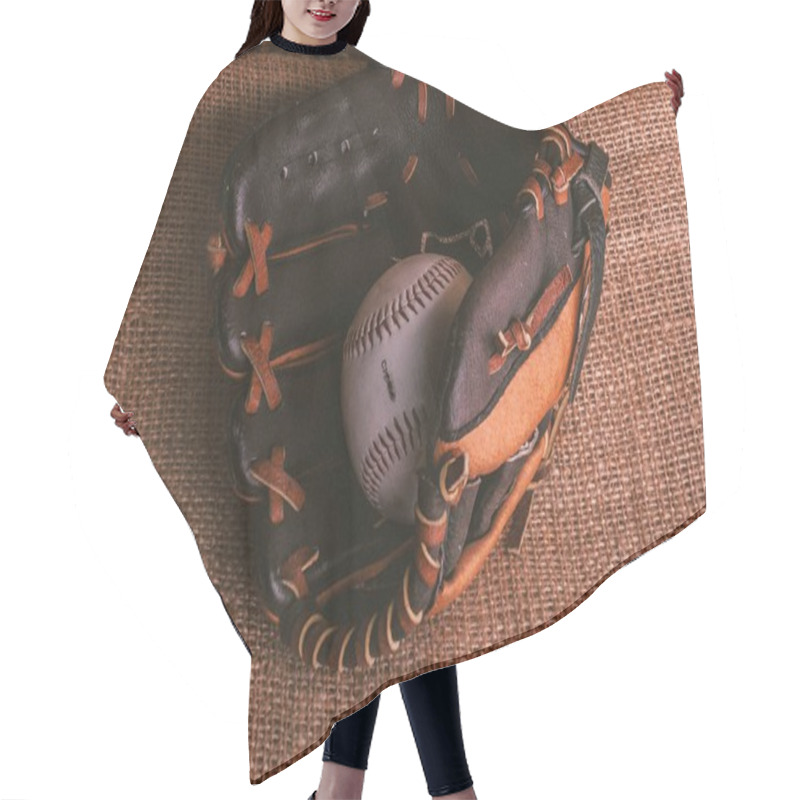 Personality  White Hardball Lying In Old Brown Baseball Glove  Hair Cutting Cape