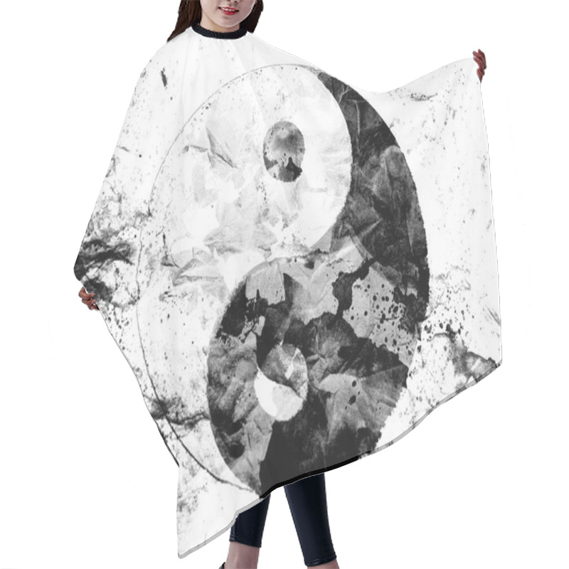 Personality  The Ying Yang Sign Painted Dirty And Grungy Paper Hair Cutting Cape