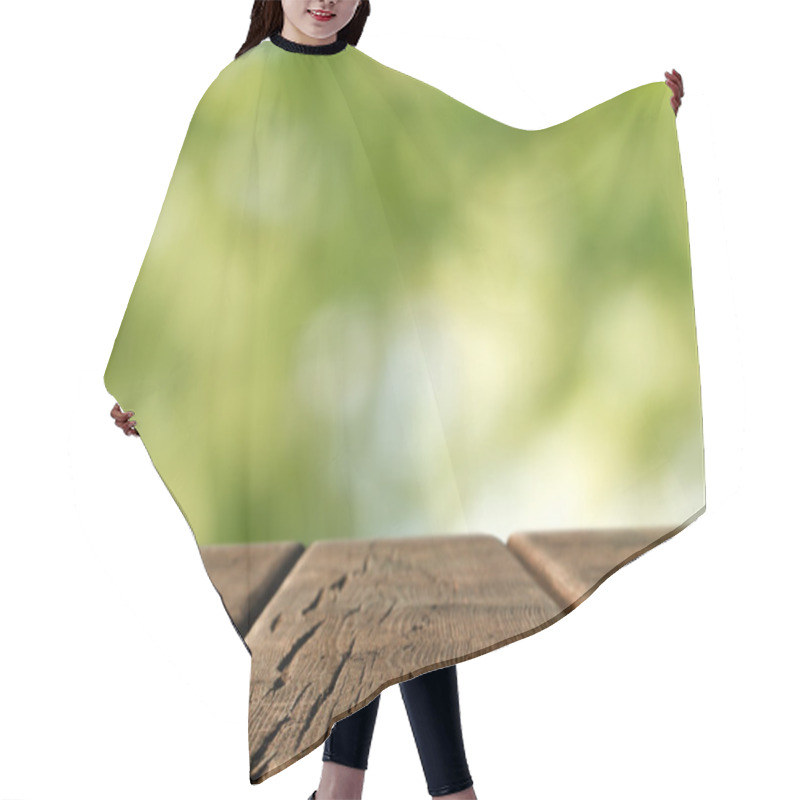 Personality  Wooden Table Top In A Blurred Country Landscape Hair Cutting Cape