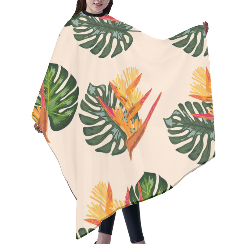 Personality  Print Exotic Tropic Plants And Palm Trees, Banana Leaf With Lobster Claws Flower, Strelitzia Hair Cutting Cape