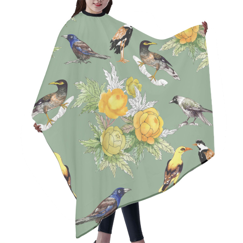 Personality  Yellow Peonies And Different Birds  Hair Cutting Cape