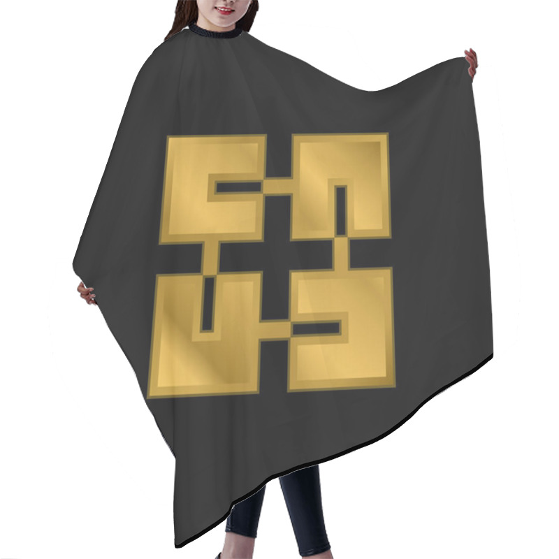 Personality  Blockchain Gold Plated Metalic Icon Or Logo Vector Hair Cutting Cape