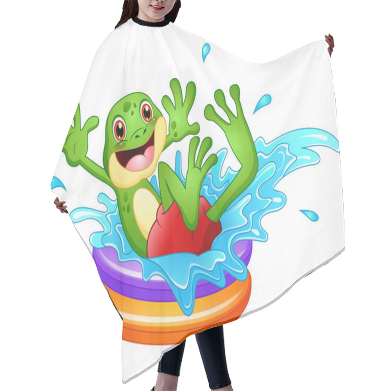 Personality  Funny Frog Cartoon Sitting Above Inflatable Pool With Water Splash Hair Cutting Cape