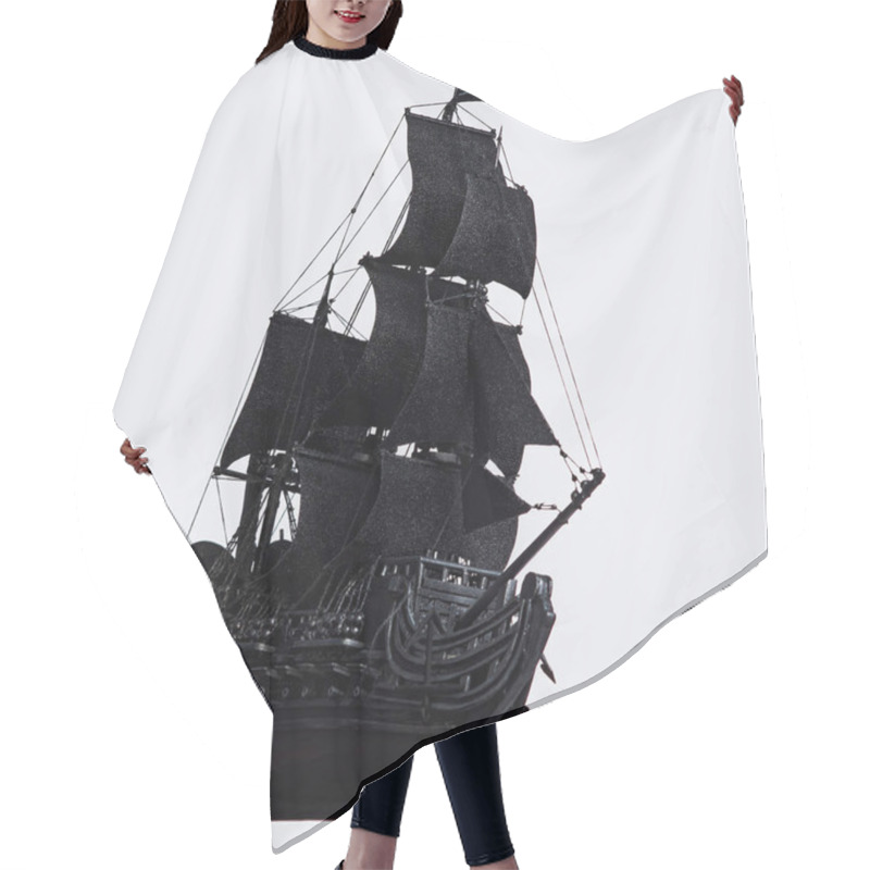 Personality  Black Pirate Ship Of The Eighteenth Century With Guns On White Background Hair Cutting Cape