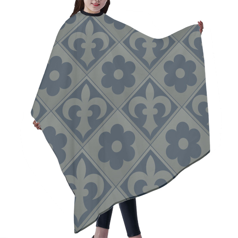 Personality  Silver Seamless Pattern On A Dark Blue Background. Hair Cutting Cape