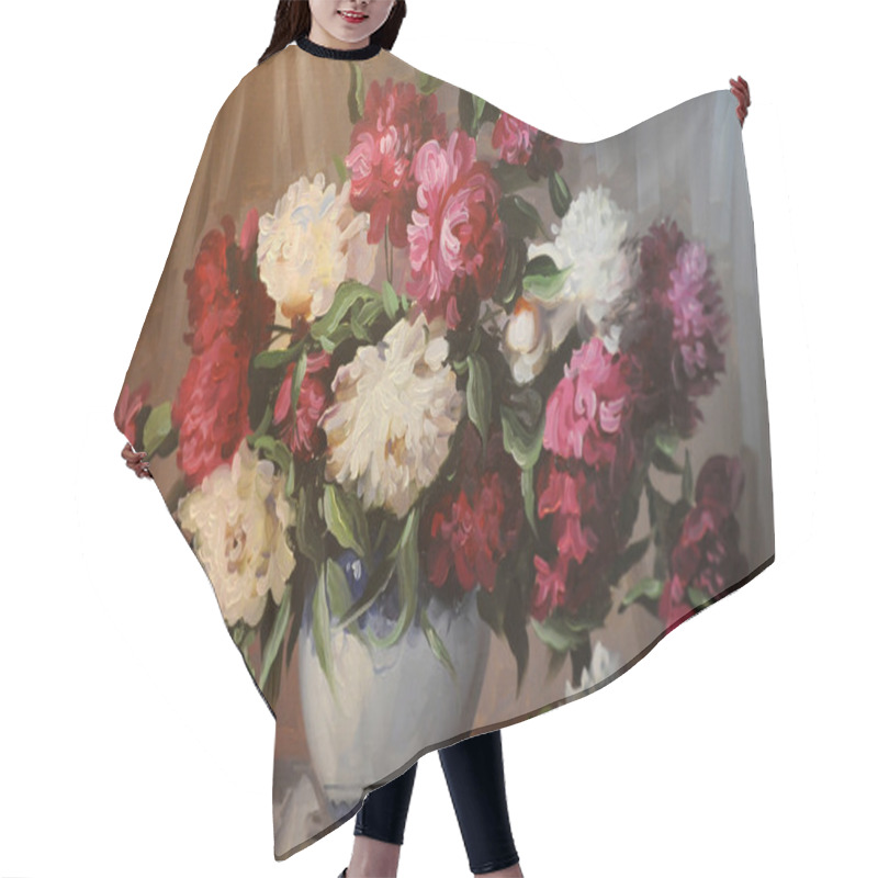 Personality  Oil Painting - Blooming Peony Hair Cutting Cape