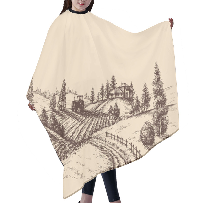 Personality  Farm Landscape Etch, Agriculture Scene Hair Cutting Cape