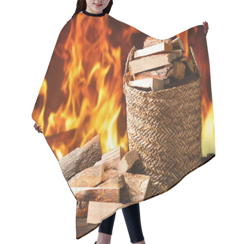 Personality  Dry Wood And Burning Fire On Background. Cozy Atmosphere Hair Cutting Cape