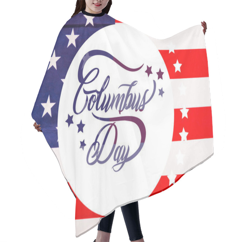 Personality  Columbus Day Lettering In White Circle On American Flag With Stars Hair Cutting Cape