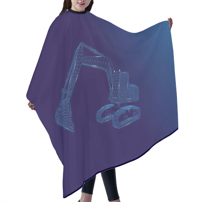 Personality  Excavator Wireframe Futuristic Design Concept Vector Illustration Of Construction Equipment Hair Cutting Cape