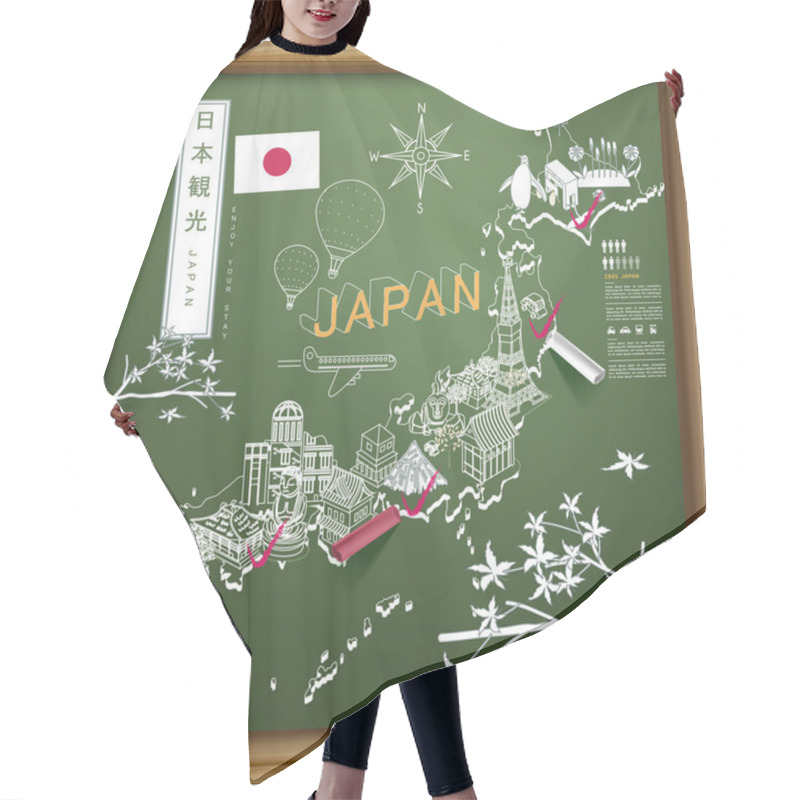 Personality  Japan Travel Map On Chalkboard Hair Cutting Cape