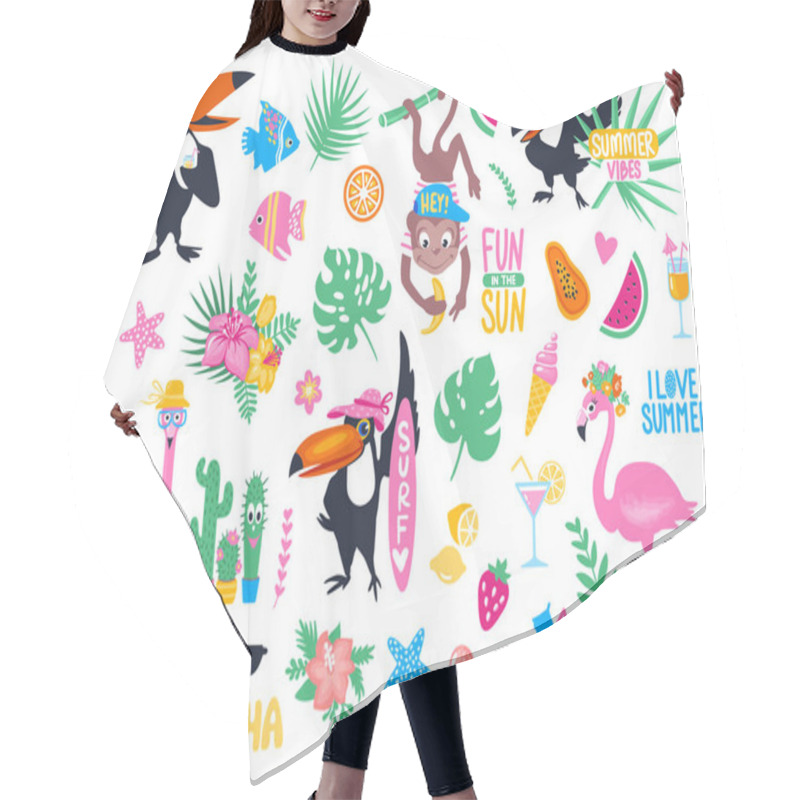 Personality  Vector Set With Cartoon Tropical Elements Hair Cutting Cape