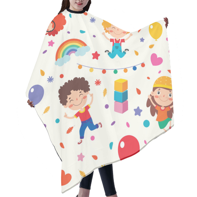 Personality  Seamless Pattern Design With  Cartoon Character Hair Cutting Cape