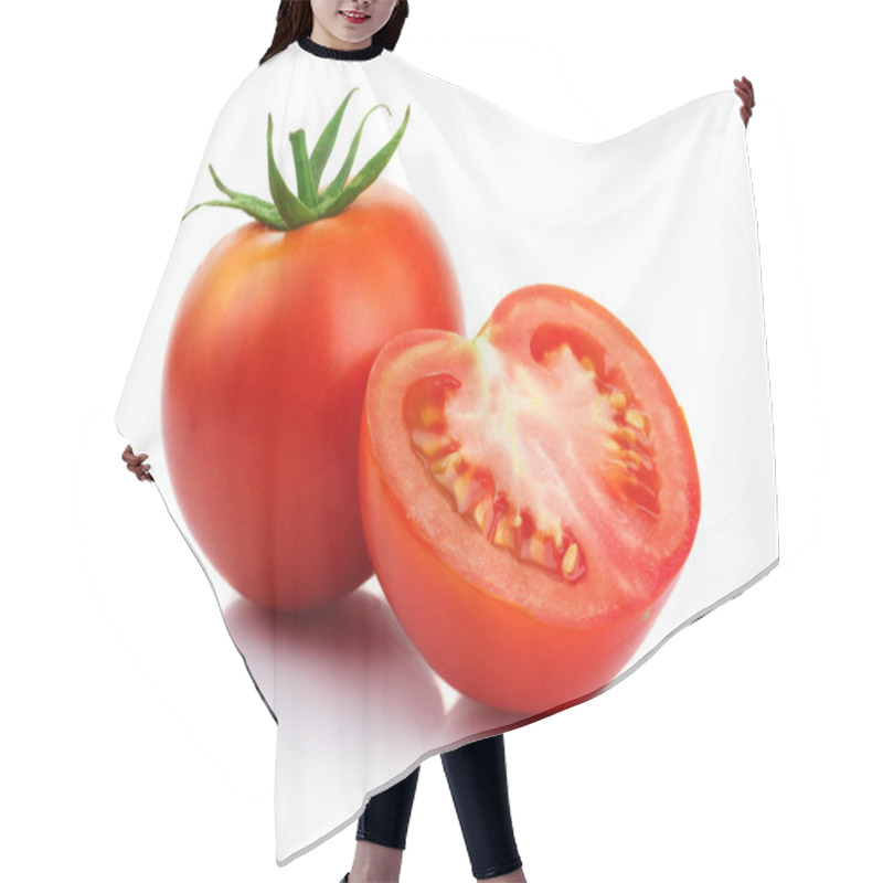 Personality  Red Tomatoes With Cut Isolated On White Hair Cutting Cape