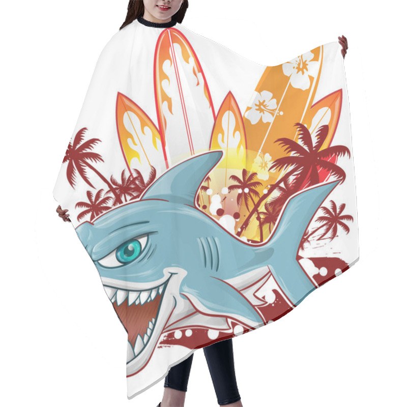 Personality  Shark Character Cartoon Over Surfboard Isolated On White Background Hair Cutting Cape