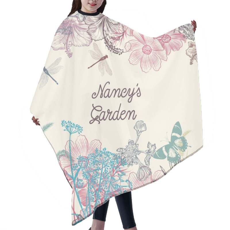 Personality  Floral  Vector Background With Engraved Flowers Hibiscus, Dragon Hair Cutting Cape