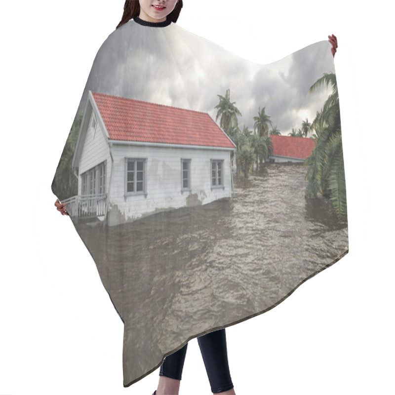 Personality  3d Rendering. Flooding Houses Hair Cutting Cape