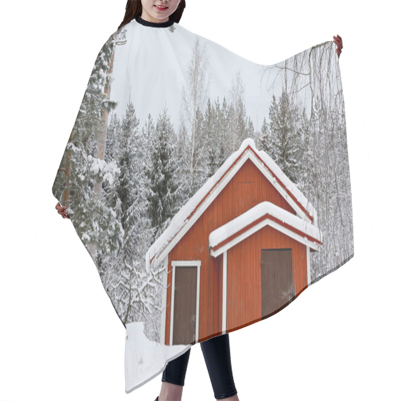 Personality  Small Red Cabin In The Middle Of Winter Wonderland Hair Cutting Cape