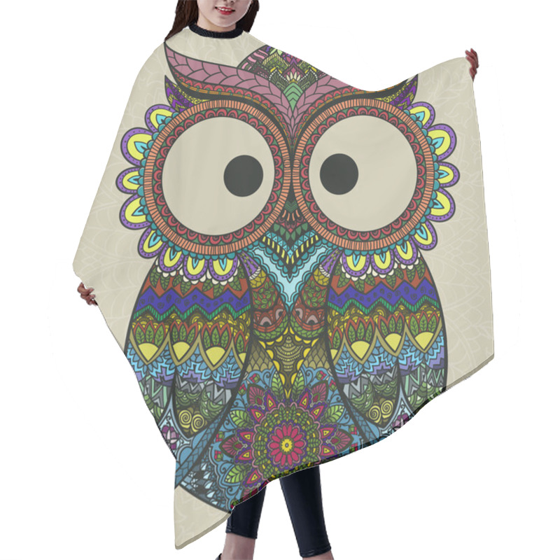 Personality  Ornamental Owl On The Patterned Background. Hair Cutting Cape