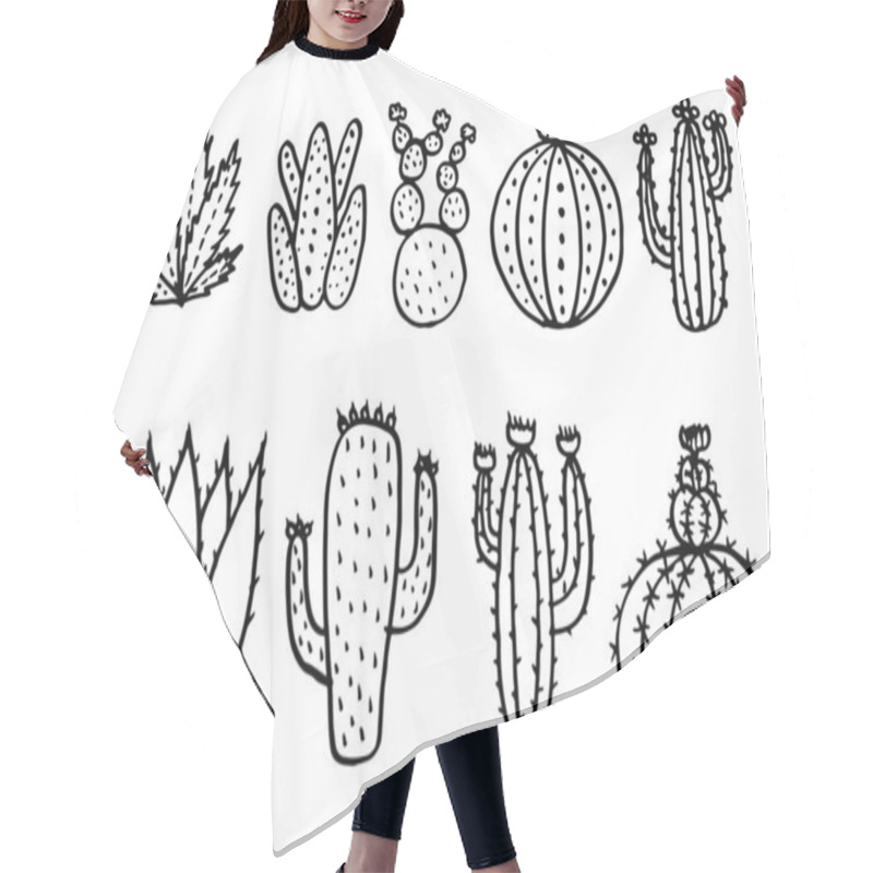 Personality  Cactus Vector Illustrations, Hand Drawn Vector Succulents. Hair Cutting Cape