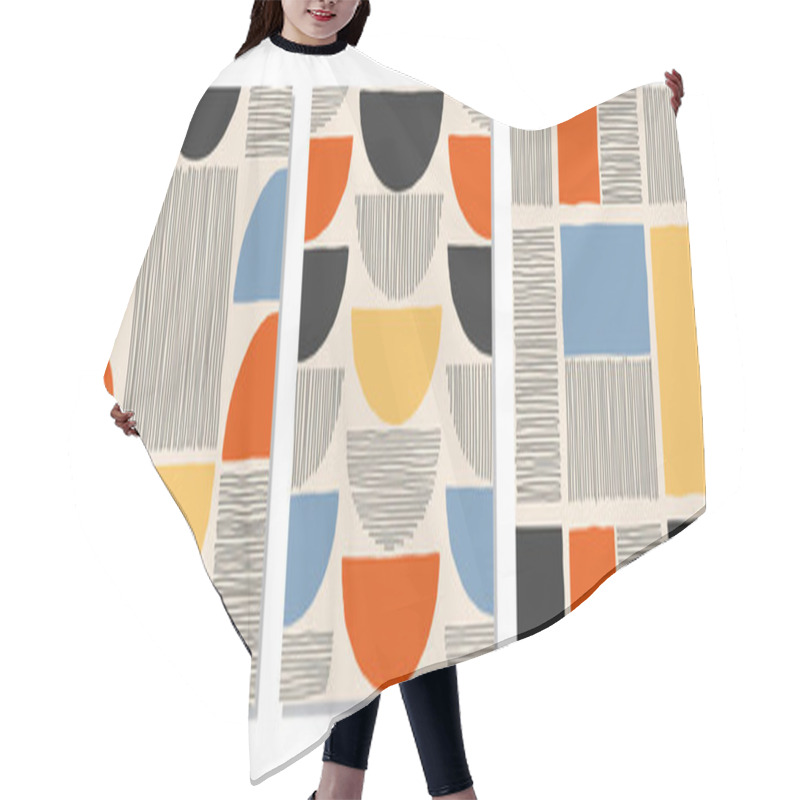 Personality  Set Of Trendy Minimalist Seamless Pattern With Abstract Hand Drawn Composition Hair Cutting Cape