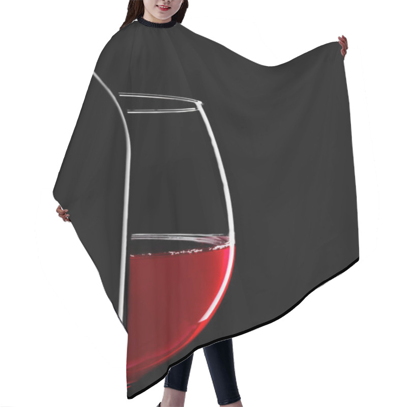 Personality  Elegant Silhouette Bottle Of  Red Wine And Glass On Black Background Hair Cutting Cape