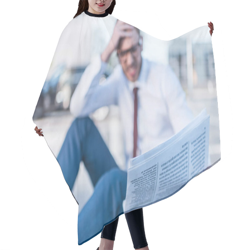 Personality  Stressed Businessman With Newspaper Hair Cutting Cape